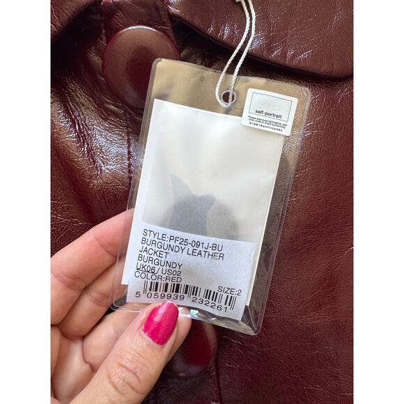 Self-Portrait Burgundy Leather Jacket - Picture 10 of 13
